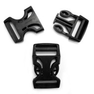 Plastic single adjusting side release buckles for 34 mm webbing straps, Black,  AON