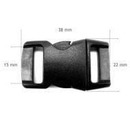 Plastic single adjusting side release buckles for 15 mm webbing, Black, AIC