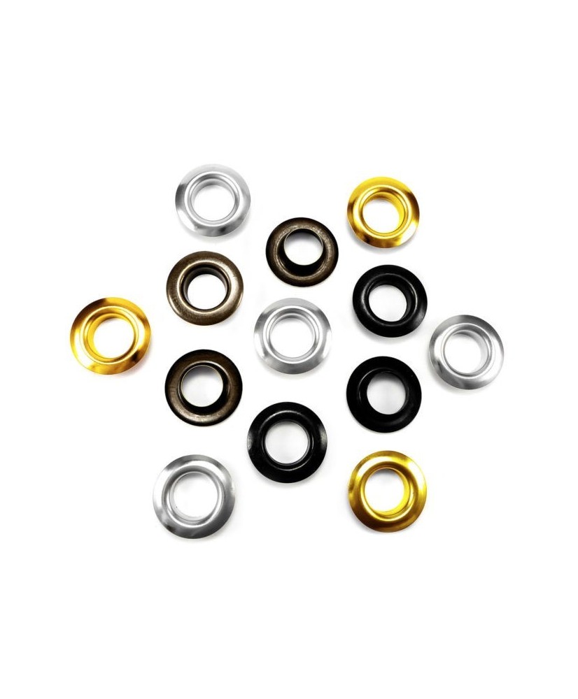 Solid brass eyelets 17mm opening, 32mm flange and washers, Self piercing, ANR