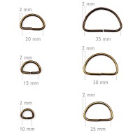 Solid brass D rings buckles for webbing available in different sizes and colours