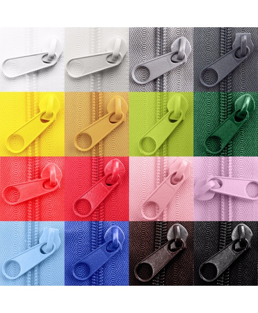 Continuous zipper zip nylon chain coil size various colors + sliders, AYX