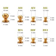Sam brown browne screw studs - solid Brass 5 mm, 5.5 mm, 6 mm, 6.5 mm, 7,5 mm, 8 mm, 10 mm