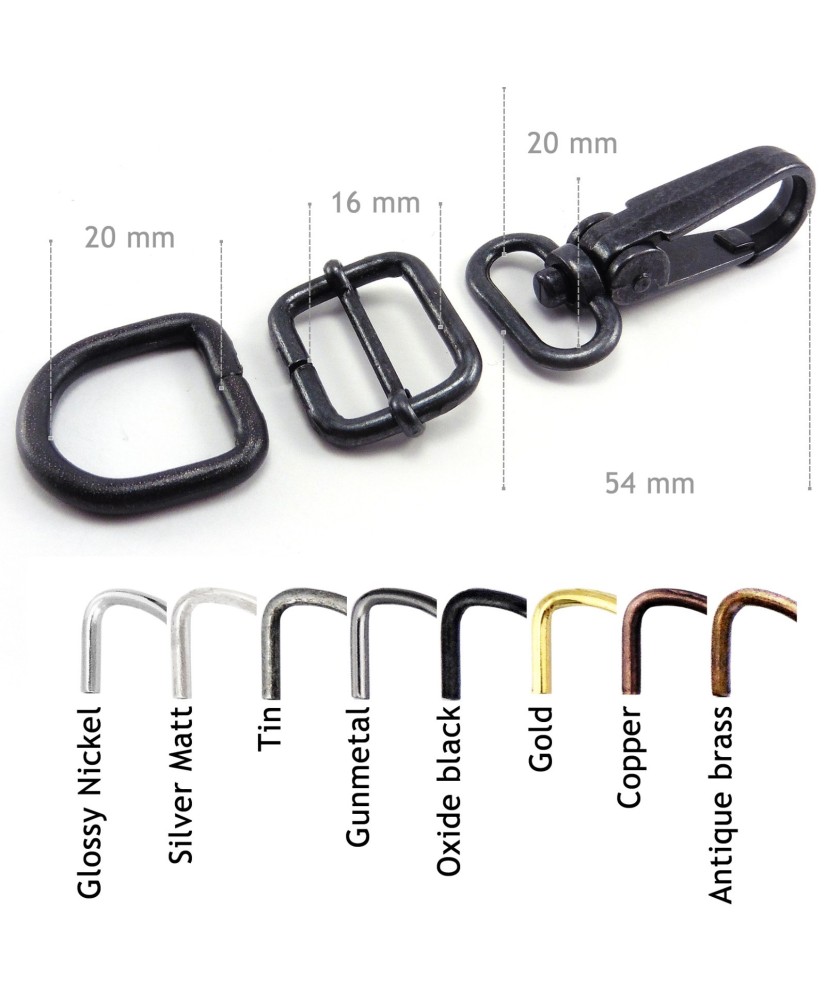 Bag Clasps Lobster and strap adjuster and D rings 20 25 30 mm webbing
